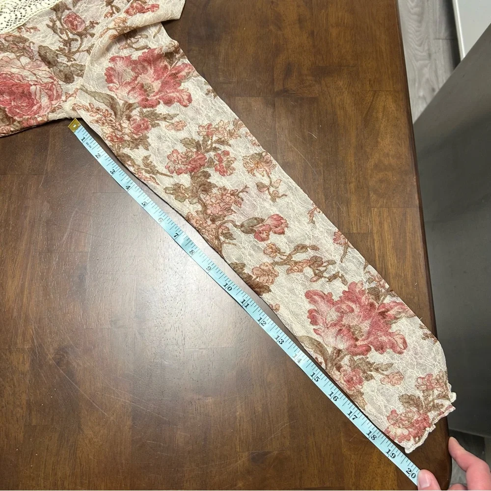 Denim & Supply Ralph Lauren Pink Floral Lace Henley Blouse Y2K Top Size L - Picture 13 of 15